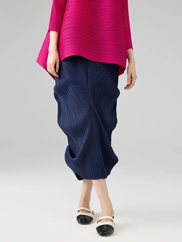 LANMREM 2025 New Women's Elegant Niche Design Pleated A-line Skirt Summer Fashion Irregular Elastic Wiast Loose Skirts 2DB2865