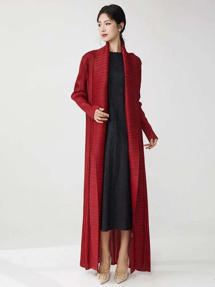 LANMREM Minimalist Pleated Trench Coat Women's Fashion Tide 2025 Spring New Lapel Long Sleeve Elegant Long Wind Breaker 2DE564