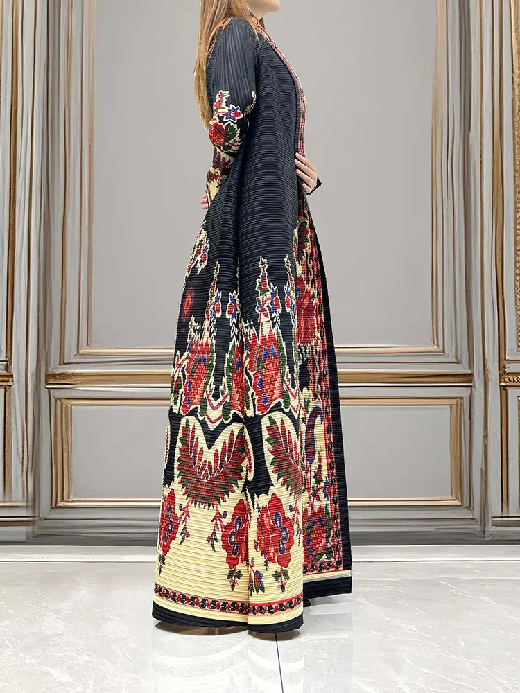 LANMREM Chic Loose Casual Long Robe Women's Long Coat 2025 New Print Lace Up High-end Pleated Cardigan Lightweight Clothi2DB3536
