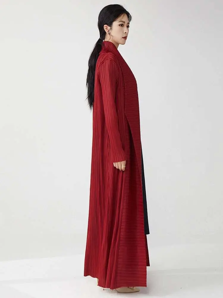 LANMREM Minimalist Pleated Trench Coat Women's Fashion Tide 2025 Spring New Lapel Long Sleeve Elegant Long Wind Breaker 2DE564