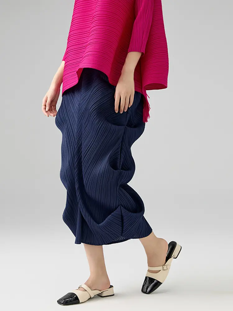 LANMREM 2025 New Women's Elegant Niche Design Pleated A-line Skirt Summer Fashion Irregular Elastic Wiast Loose Skirts 2DB2865