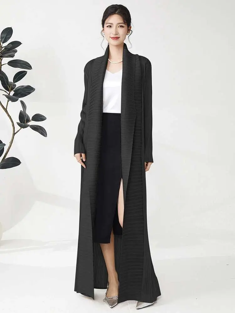 LANMREM Minimalist Pleated Trench Coat Women's Fashion Tide 2025 Spring New Lapel Long Sleeve Elegant Long Wind Breaker 2DE564