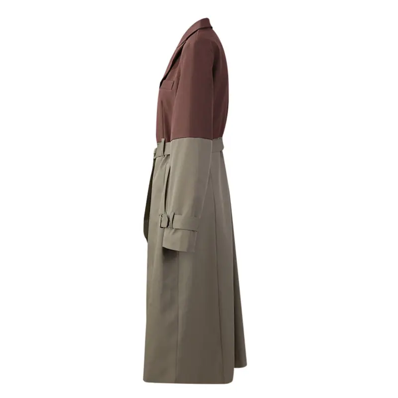 LANMREM Colorblock Spliced Design Women's Trench Coat Loose Single Breasted Koraen Chic Windbreaker With Belt 2025 New 26D8105