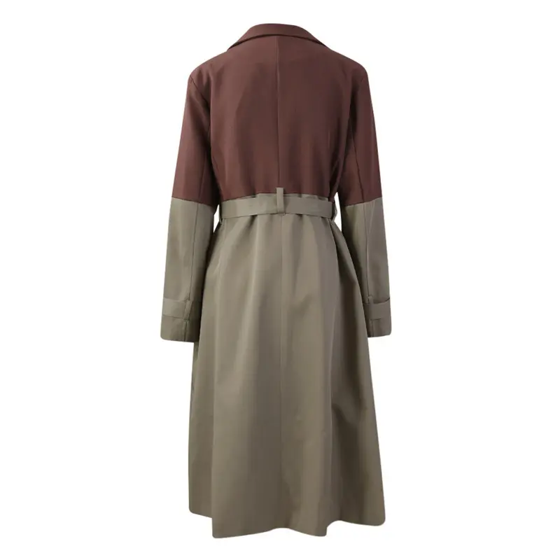 LANMREM Colorblock Spliced Design Women's Trench Coat Loose Single Breasted Koraen Chic Windbreaker With Belt 2025 New 26D8105