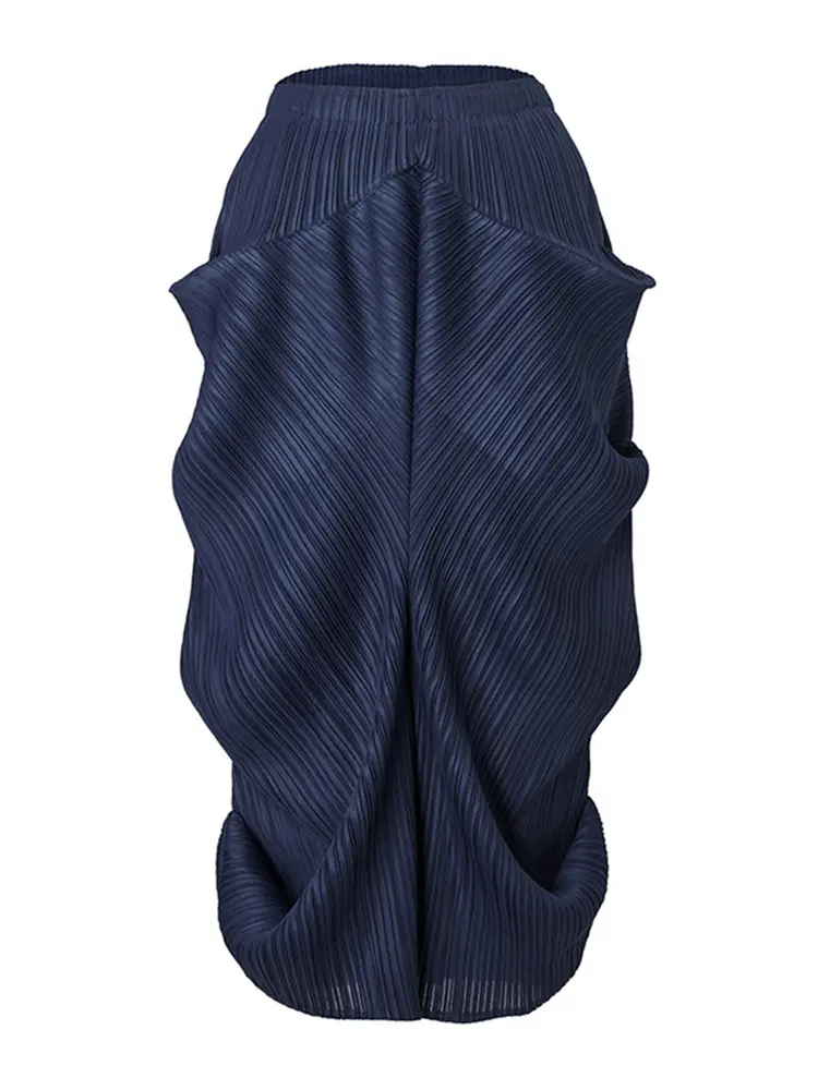 LANMREM 2025 New Women's Elegant Niche Design Pleated A-line Skirt Summer Fashion Irregular Elastic Wiast Loose Skirts 2DB2865