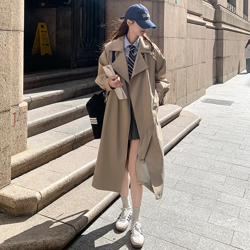 LANMREM Khaki Mid-Length Trench Coat for Women 2025 Spring Autumn New Korean Style Loose High-End British Style Elegant Coat