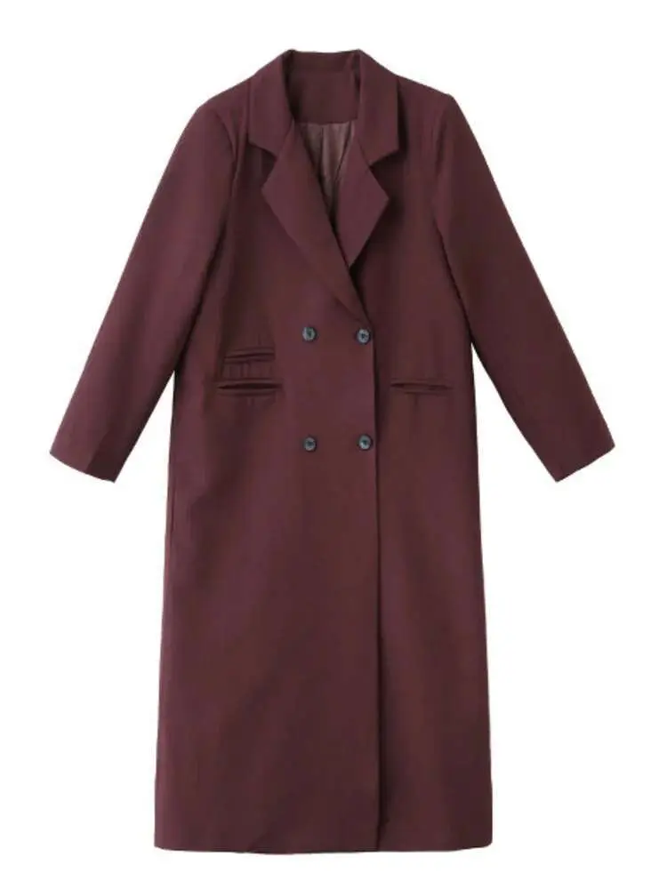 LANMREM Long Windbreaker Jacket For Women Notched Collar Double Breasted Long Sleeves Coats New Korean Version Trendy 2DB1253