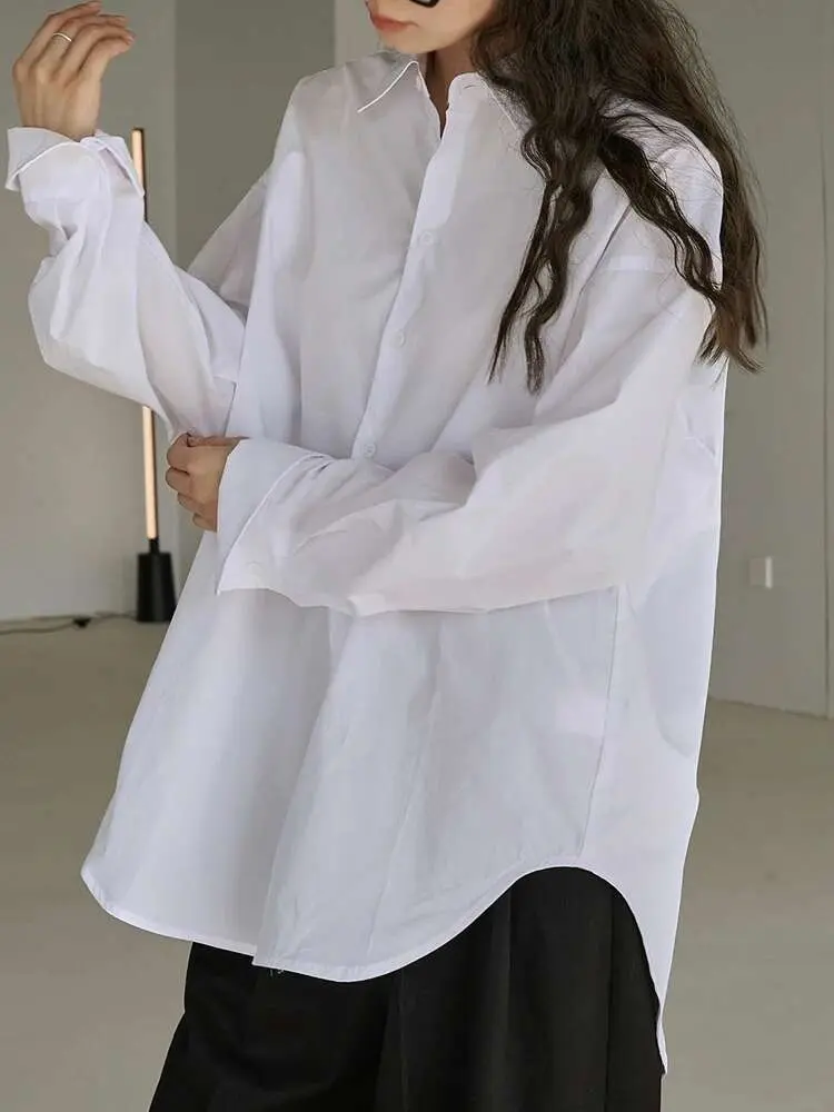 LANMREM Women's Casual Shirt Solid Color Lapel Long Sleeves Single Breasted Versatile Tops 2025 Spring New Clothing 2AA2491