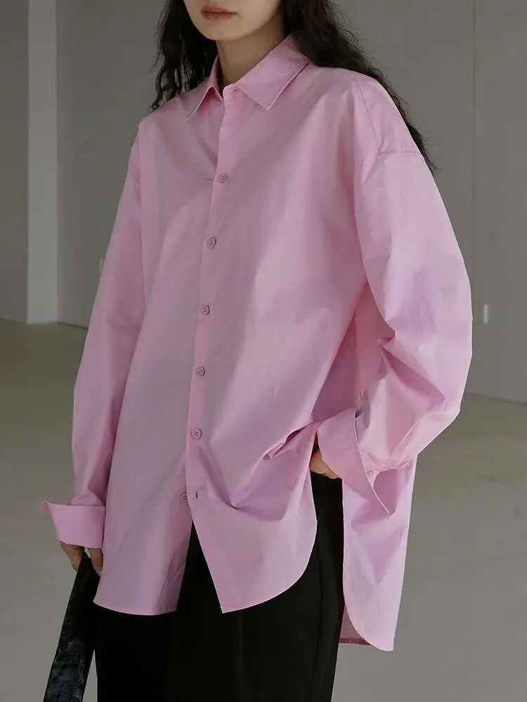 LANMREM Women's Casual Shirt Solid Color Lapel Long Sleeves Single Breasted Versatile Tops 2025 Spring New Clothing 2AA2491