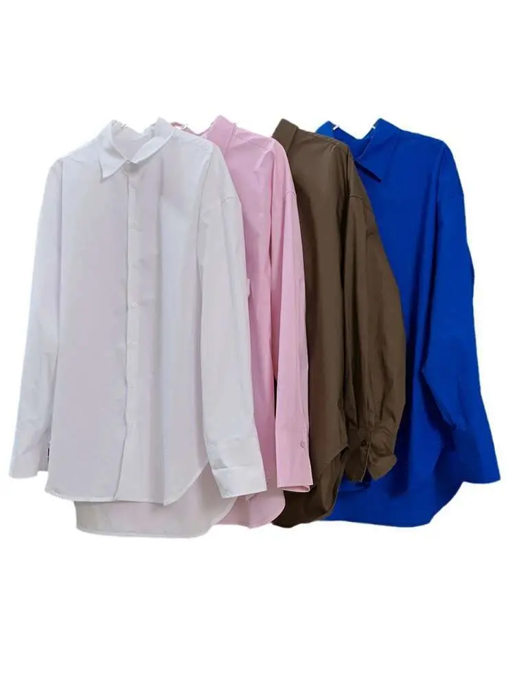 LANMREM Women's Casual Shirt Solid Color Lapel Long Sleeves Single Breasted Versatile Tops 2025 Spring New Clothing 2AA2491