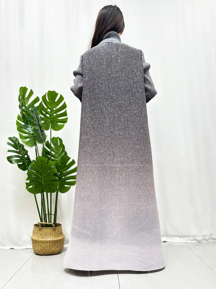 LANMREM  Gradient Pleated Women's Windbreaker High-end Lapel Collar Loose Causal Long Robe Temperament Coat With Pockets 2DB3535