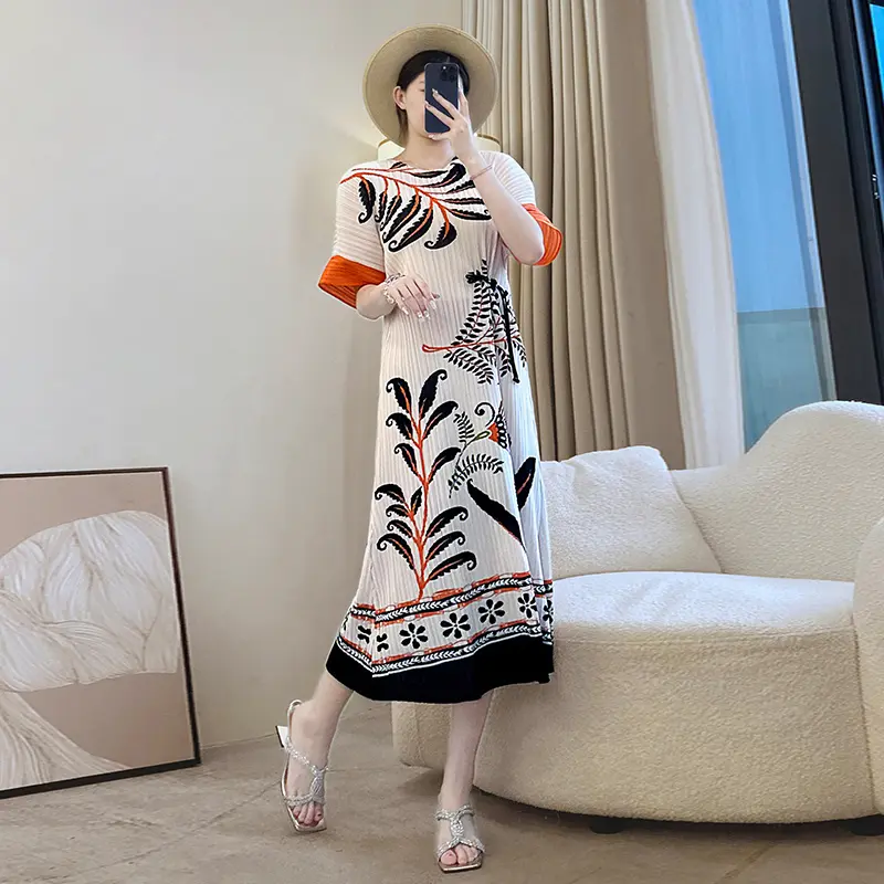LANMREM Niche Printting Short Sleeve Women's Summer Dress Elegant French Vacation Style Colorblock Short Sleeve Dresses 2DB3720