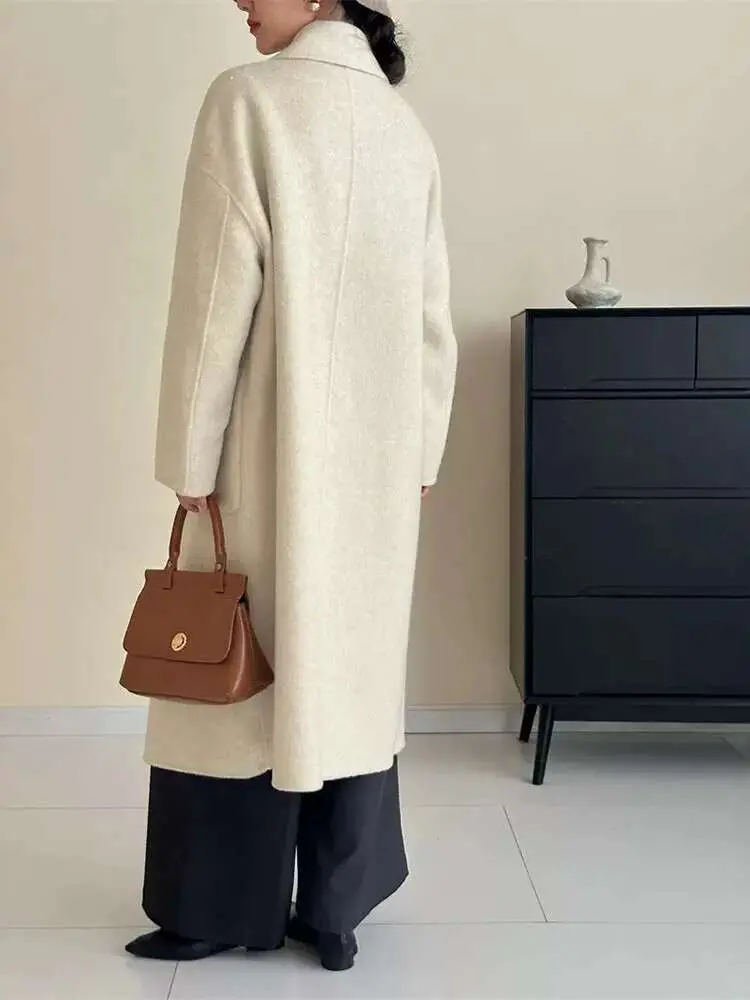 LANMREM Fashion Double Sided Woolen Coat Women's Scarf Collar Single Breasted Solid Color Versatile Coats 2025 Spring New 2Z2320