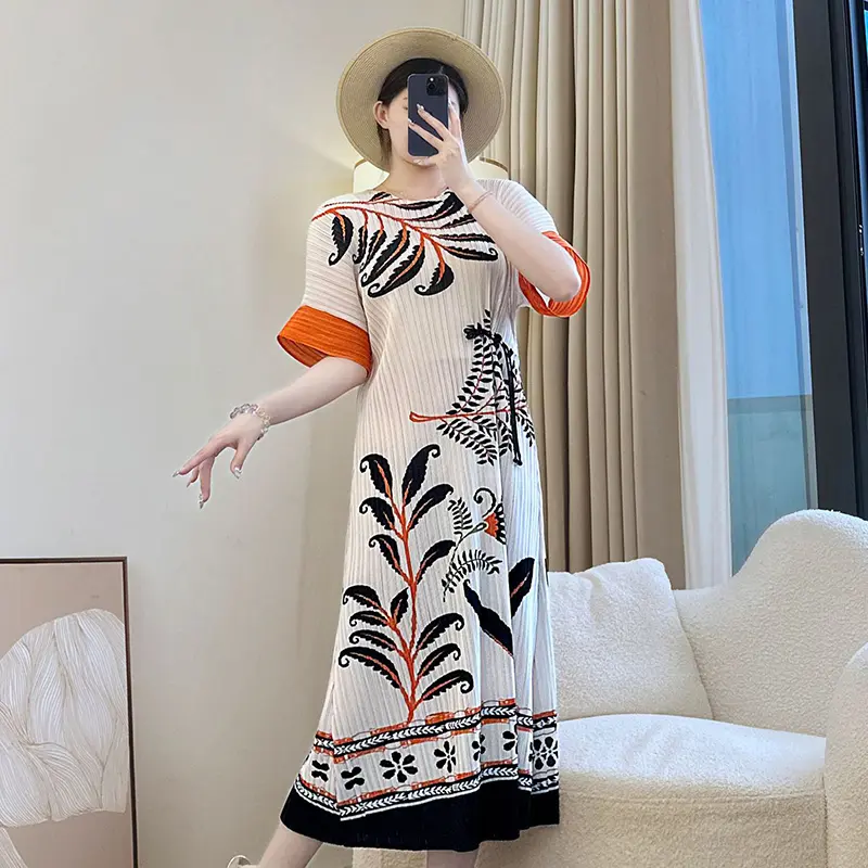 LANMREM Niche Printting Short Sleeve Women's Summer Dress Elegant French Vacation Style Colorblock Short Sleeve Dresses 2DB3720