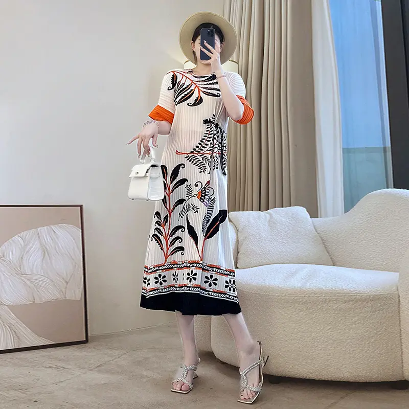 LANMREM Niche Printting Short Sleeve Women's Summer Dress Elegant French Vacation Style Colorblock Short Sleeve Dresses 2DB3720