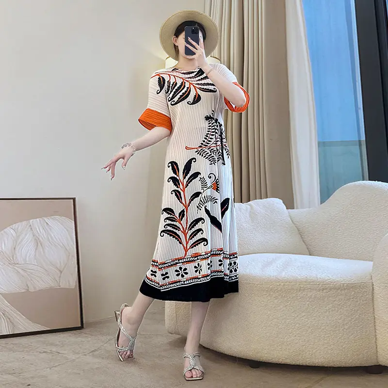 LANMREM Niche Printting Short Sleeve Women's Summer Dress Elegant French Vacation Style Colorblock Short Sleeve Dresses 2DB3720