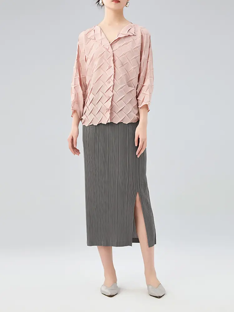 LANMREM Pleated Straight A-line Skirt For Women 2025 Summer New Slim Fit  Slimming High Waist Skirts With Slit Elegant 2DB2832