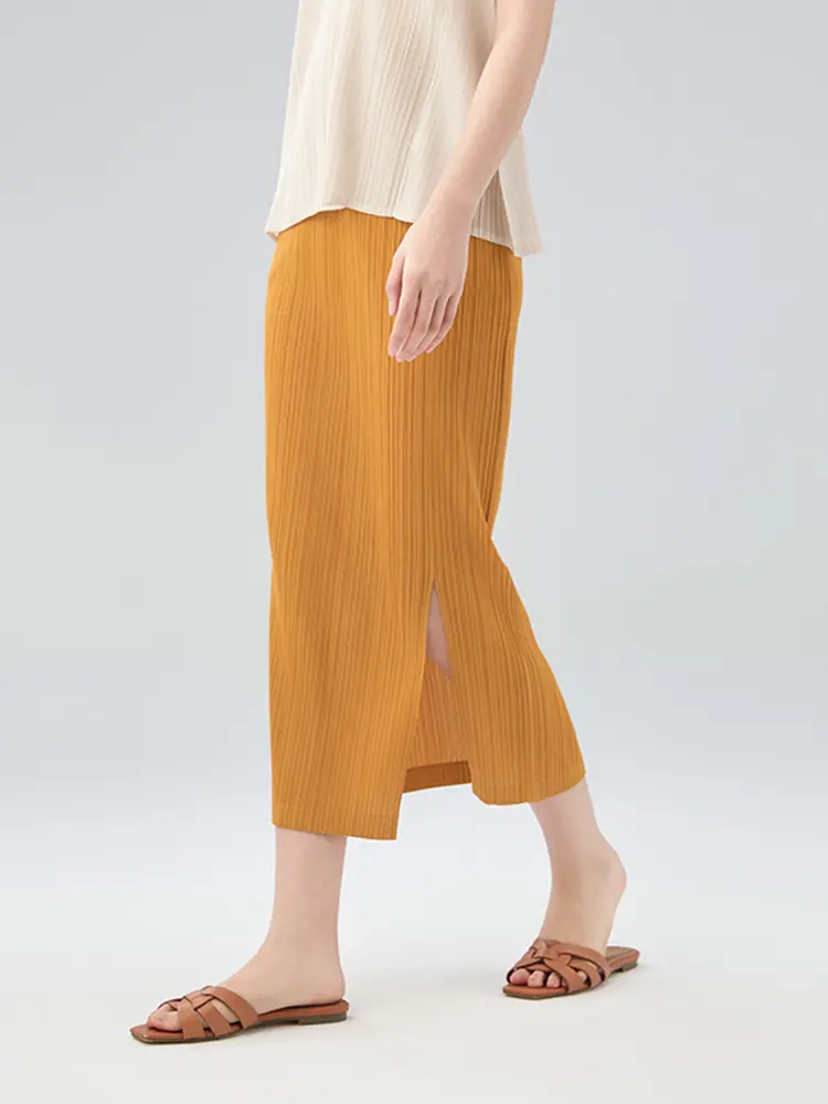 LANMREM Pleated Straight A-line Skirt For Women 2025 Summer New Slim Fit  Slimming High Waist Skirts With Slit Elegant 2DB2832