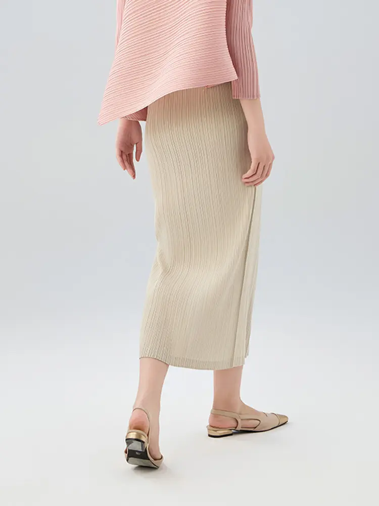 LANMREM Pleated Straight A-line Skirt For Women 2025 Summer New Slim Fit  Slimming High Waist Skirts With Slit Elegant 2DB2832