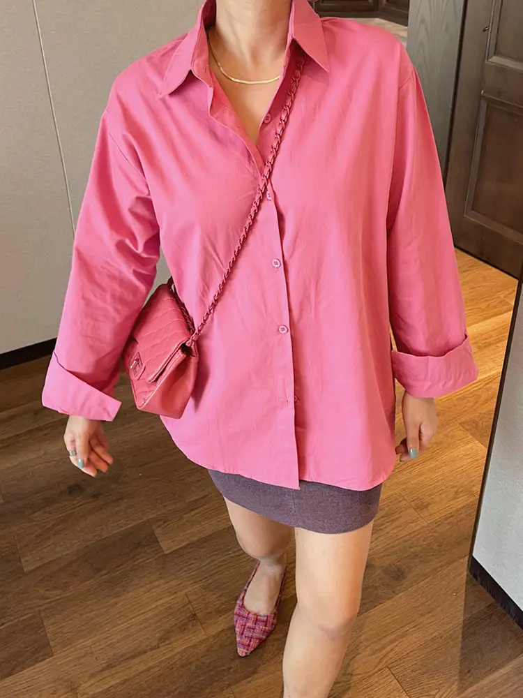 LANMREM Solid Color Simple Long Sleeved Shirt Women's Top 2025 New Loose Versatile Korean Trendy Single Breasted Blouse  2DB3250