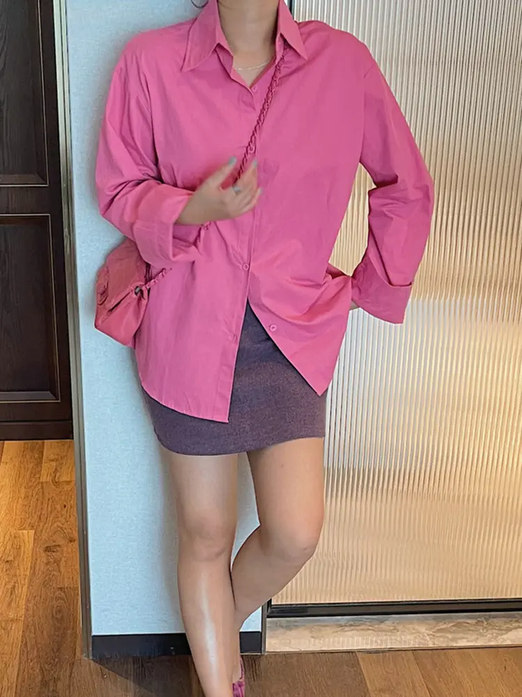 LANMREM Solid Color Simple Long Sleeved Shirt Women's Top 2025 New Loose Versatile Korean Trendy Single Breasted Blouse  2DB3250
