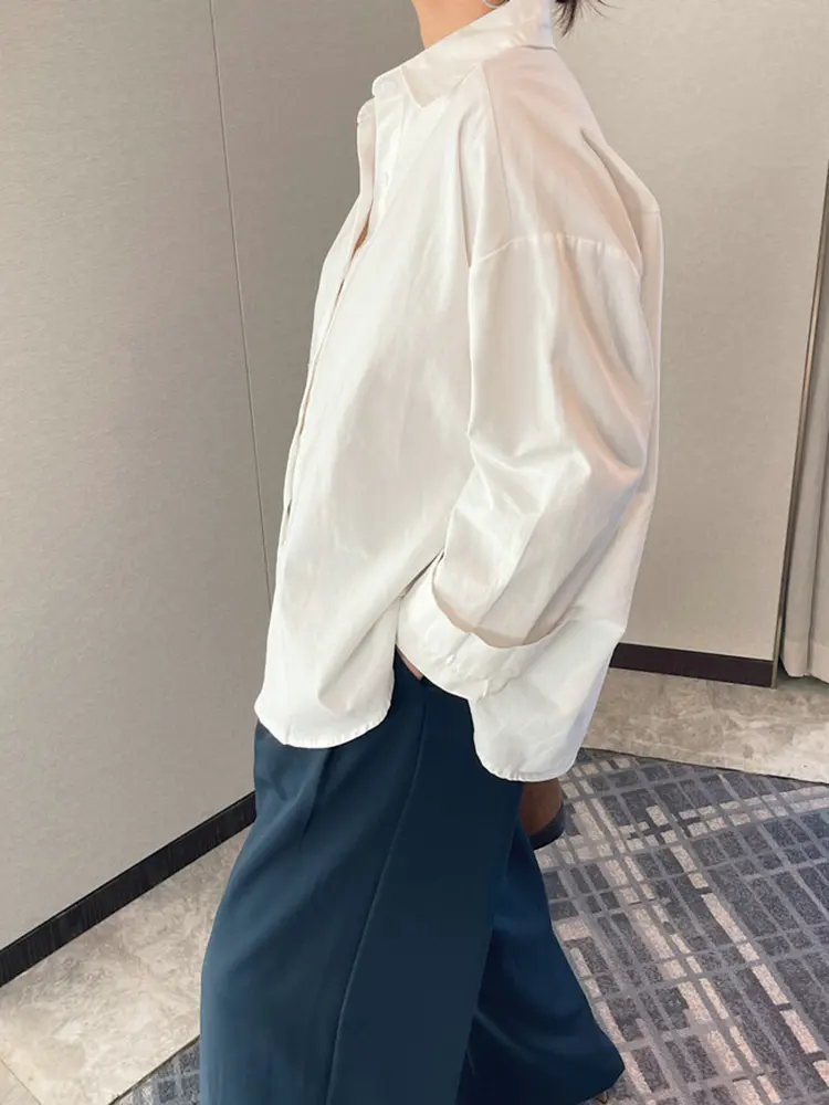 LANMREM Solid Color Simple Long Sleeved Shirt Women's Top 2025 New Loose Versatile Korean Trendy Single Breasted Blouse  2DB3250