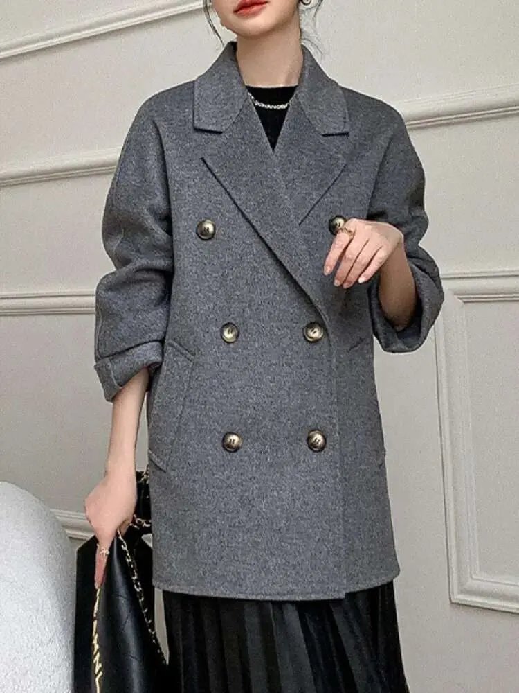 LANMREM Double-sided Wool Coat Women's New Winter High-end Double Breasted Mid Length Coats Office Lady Luxury Clothes 2DB1533