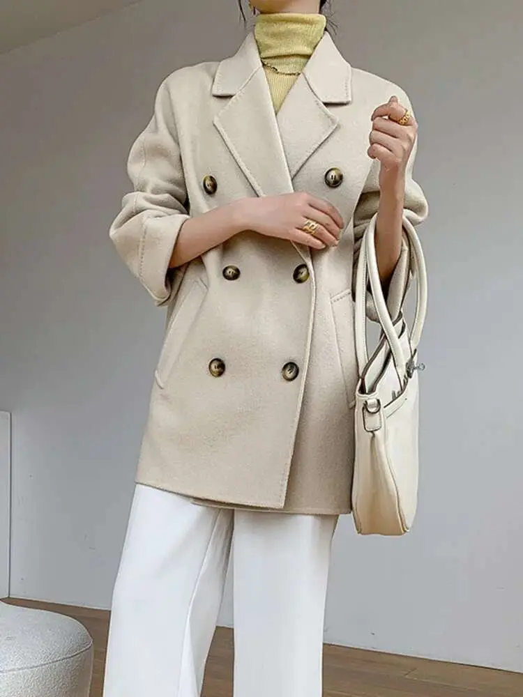 LANMREM Double-sided Wool Coat Women's New Winter High-end Double Breasted Mid Length Coats Office Lady Luxury Clothes 2DB1533