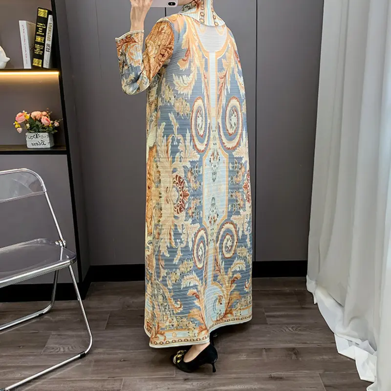 LANMREM Yellow Women's Pleated Robe 2025 New Fashionable Stylish Versatile Printting Elastic Loose Cardigan Trench Coat 2DB3938