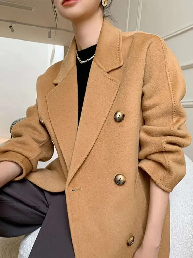 LANMREM Double-sided Wool Coat Women's New Winter High-end Double Breasted Mid Length Coats Office Lady Luxury Clothes 2DB1533