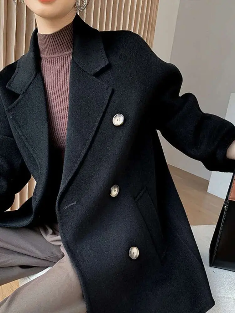 LANMREM Double-sided Wool Coat Women's New Winter High-end Double Breasted Mid Length Coats Office Lady Luxury Clothes 2DB1533