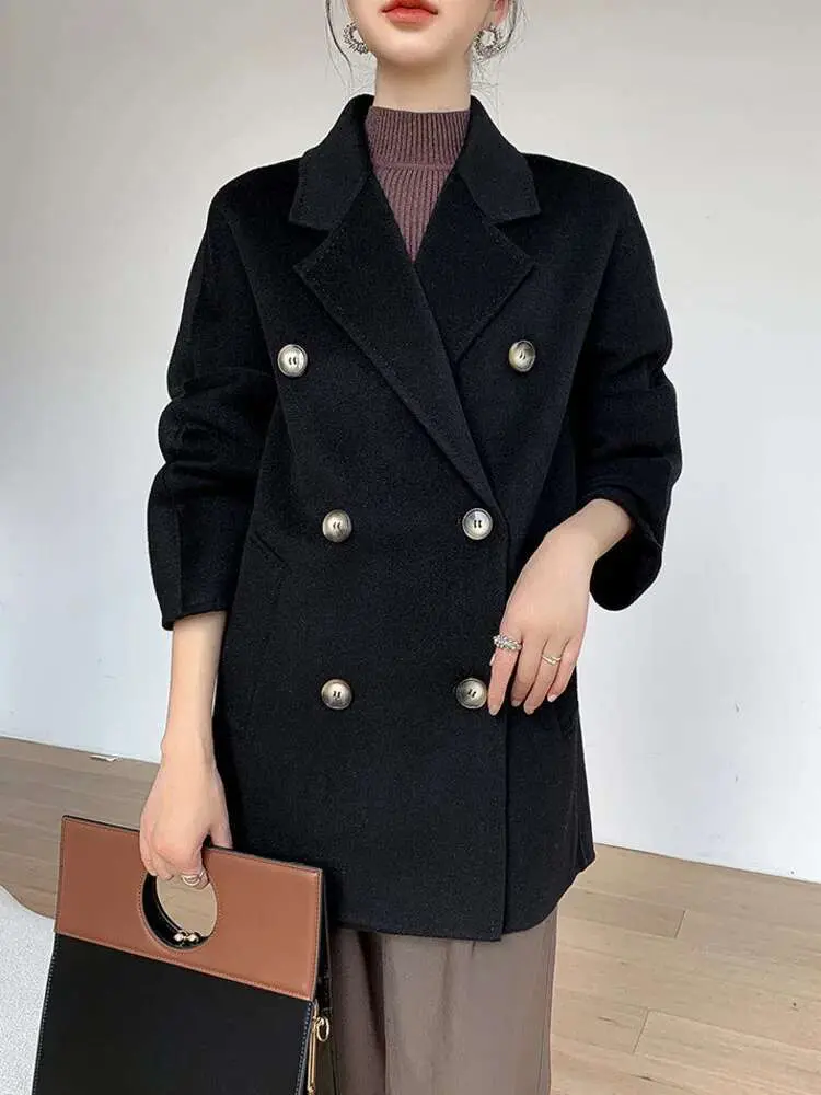 LANMREM Double-sided Wool Coat Women's New Winter High-end Double Breasted Mid Length Coats Office Lady Luxury Clothes 2DB1533