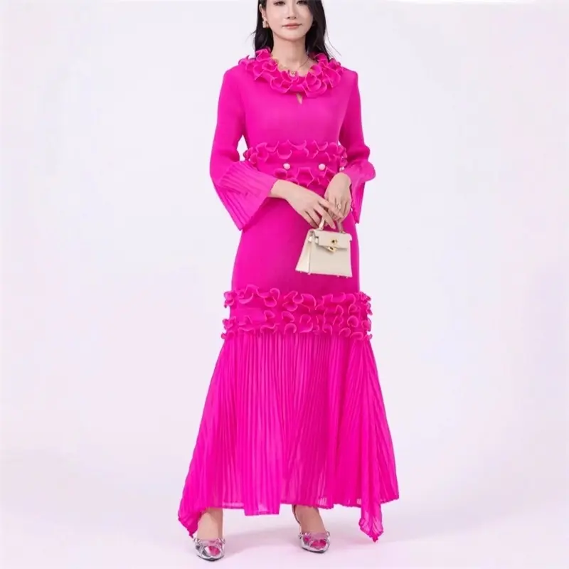 LANMREM Niche Design Stringy Selvedge Patchwork Chic Women's Pleated Dress Summer New Elastic Loose Floral Cake Dresses 2DB4223