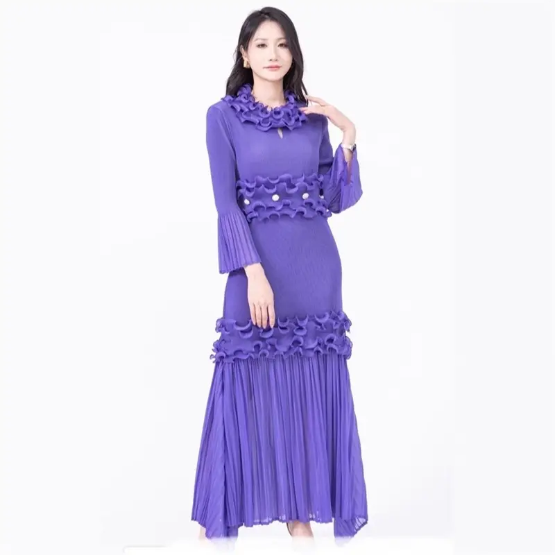 LANMREM Niche Design Stringy Selvedge Patchwork Chic Women's Pleated Dress Summer New Elastic Loose Floral Cake Dresses 2DB4223