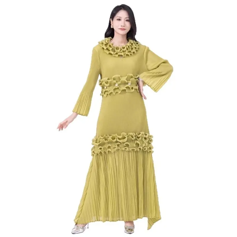 LANMREM Niche Design Stringy Selvedge Patchwork Chic Women's Pleated Dress Summer New Elastic Loose Floral Cake Dresses 2DB4223