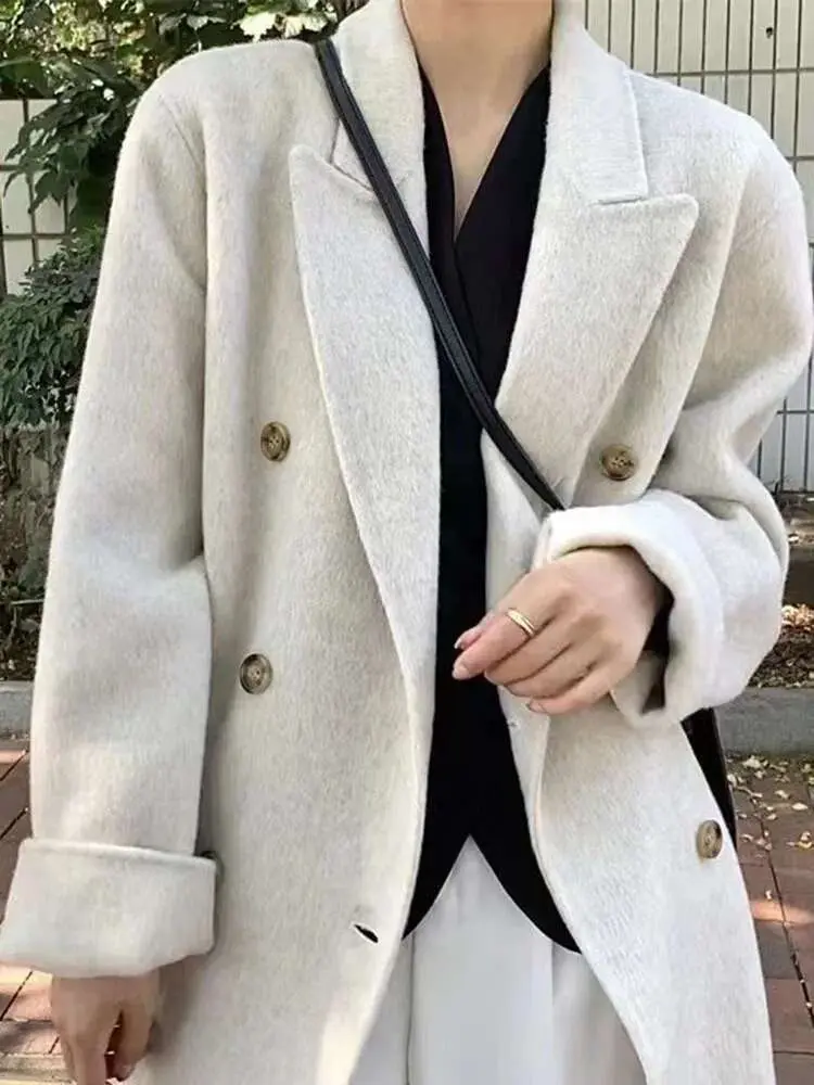 LANMREM Double-sided Cashmere Coat For Women 2025 Spring Winter New Korean Loose Long Woolen Coats Office Lady Luxury 2DA7713