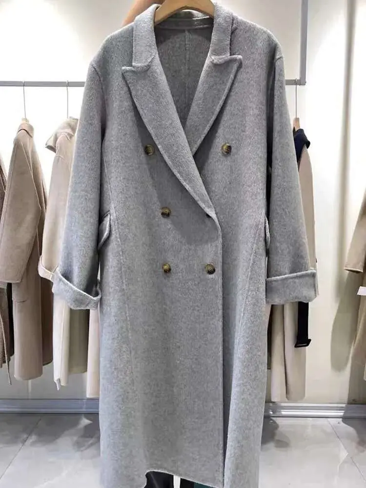 LANMREM Double-sided Cashmere Coat For Women 2025 Spring Winter New Korean Loose Long Woolen Coats Office Lady Luxury 2DA7713