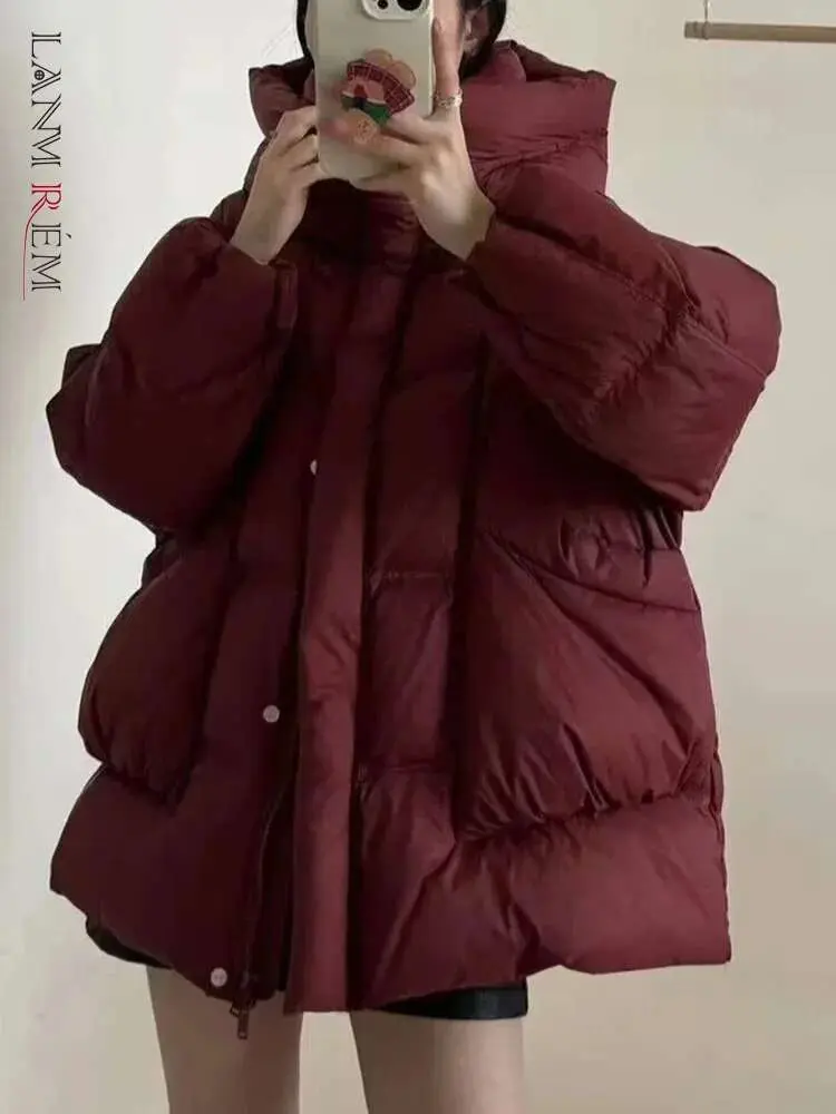 LANMREM Fashion Designer Warm Cotton Jackets Women's Hooded Solid Color Zipper Coat Versatile Winter New Clothing 2VV1813