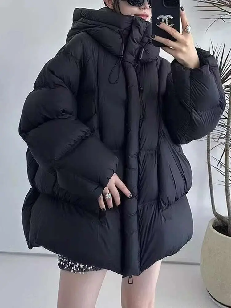 LANMREM Fashion Designer Warm Cotton Jackets Women's Hooded Solid Color Zipper Coat Versatile Winter New Clothing 2VV1813