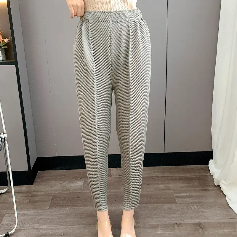 LANMREM Pleated 2025 New Summer High Waist Fish Scale Long Pants Casual Elastic Harem Pants Versatile Loose Trousers 2DB3744