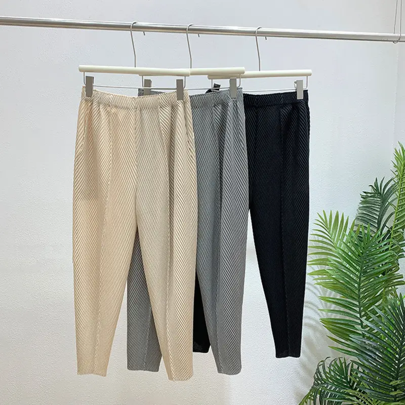 LANMREM Pleated 2025 New Summer High Waist Fish Scale Long Pants Casual Elastic Harem Pants Versatile Loose Trousers 2DB3744