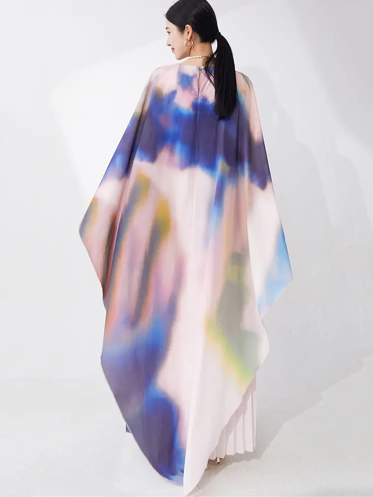 LANMREM Fake Two Pieces Set Women's Pleated Dress 2025 Summer Trend Shawl One-piece Irregular Temperament Long Dresses 2DB3507