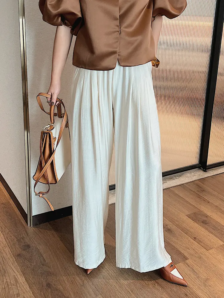 LANMREM Elastic High Waist Linen Wide Leg Pants For Women Loose 2025 Summer New Straight Tube Hanging Casual Trousers 2DB3189