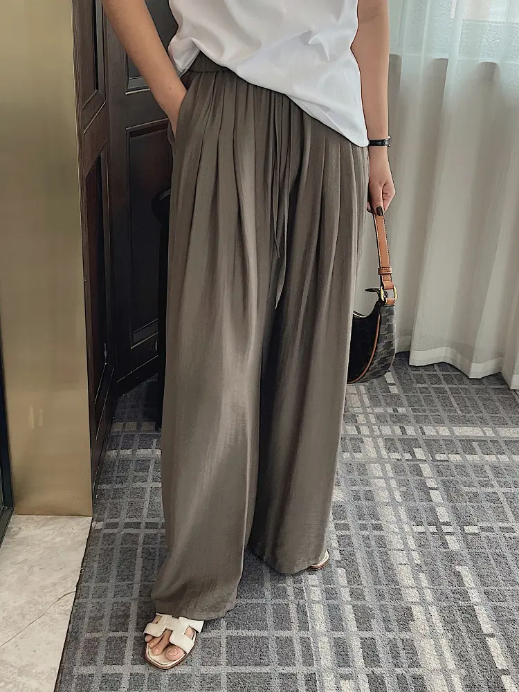LANMREM Elastic High Waist Linen Wide Leg Pants For Women Loose 2025 Summer New Straight Tube Hanging Casual Trousers 2DB3189