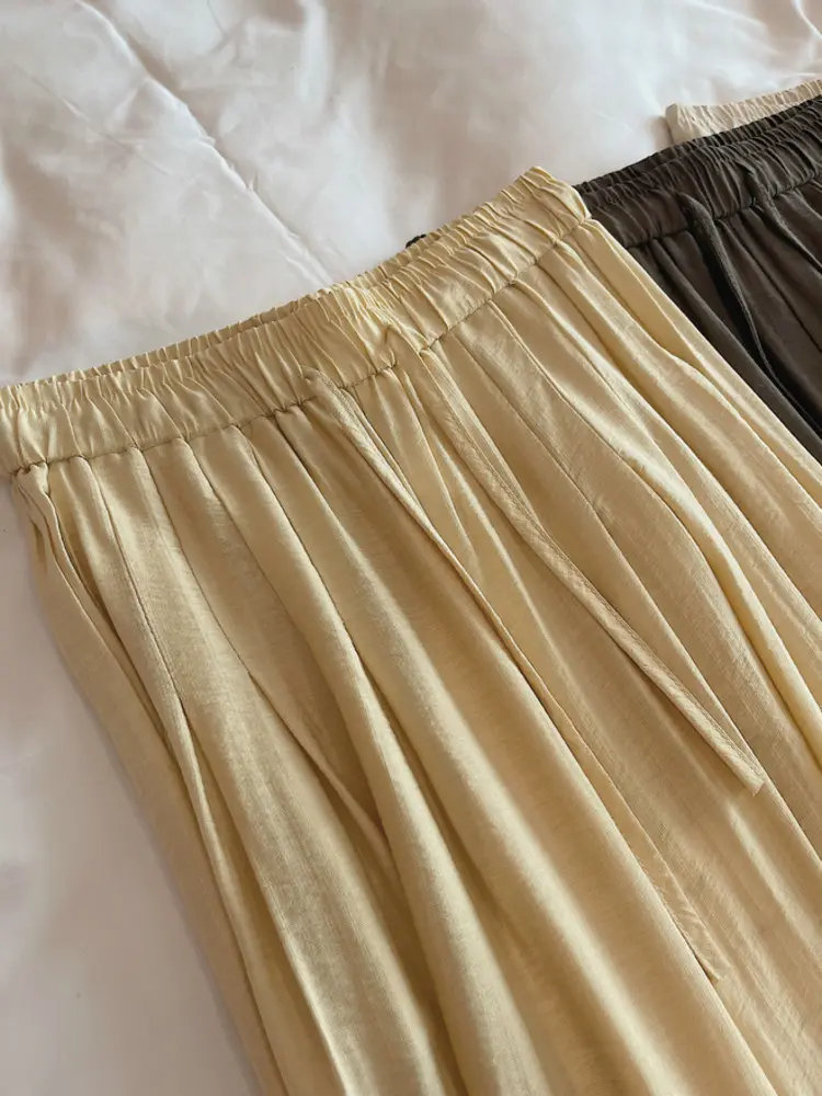 LANMREM Elastic High Waist Linen Wide Leg Pants For Women Loose 2025 Summer New Straight Tube Hanging Casual Trousers 2DB3189