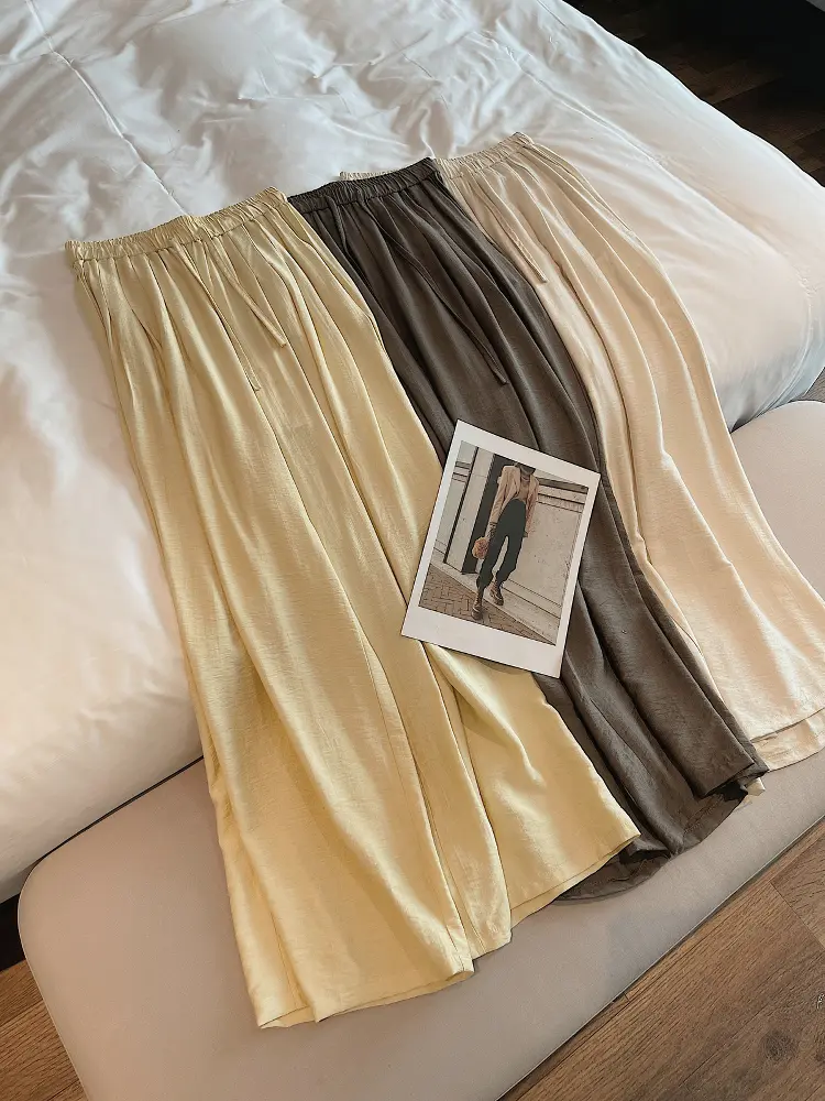 LANMREM Elastic High Waist Linen Wide Leg Pants For Women Loose 2025 Summer New Straight Tube Hanging Casual Trousers 2DB3189