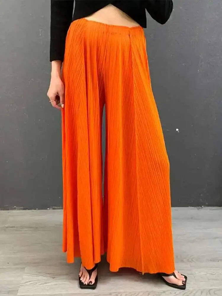 LANMREM Female High Waist Elasticity Pleated Trousers Loose Solid Color Wide Leg Pants Women Casual Clothing Spring New 2W1112