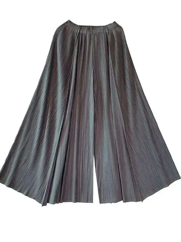 LANMREM Female High Waist Elasticity Pleated Trousers Loose Solid Color Wide Leg Pants Women Casual Clothing Spring New 2W1112