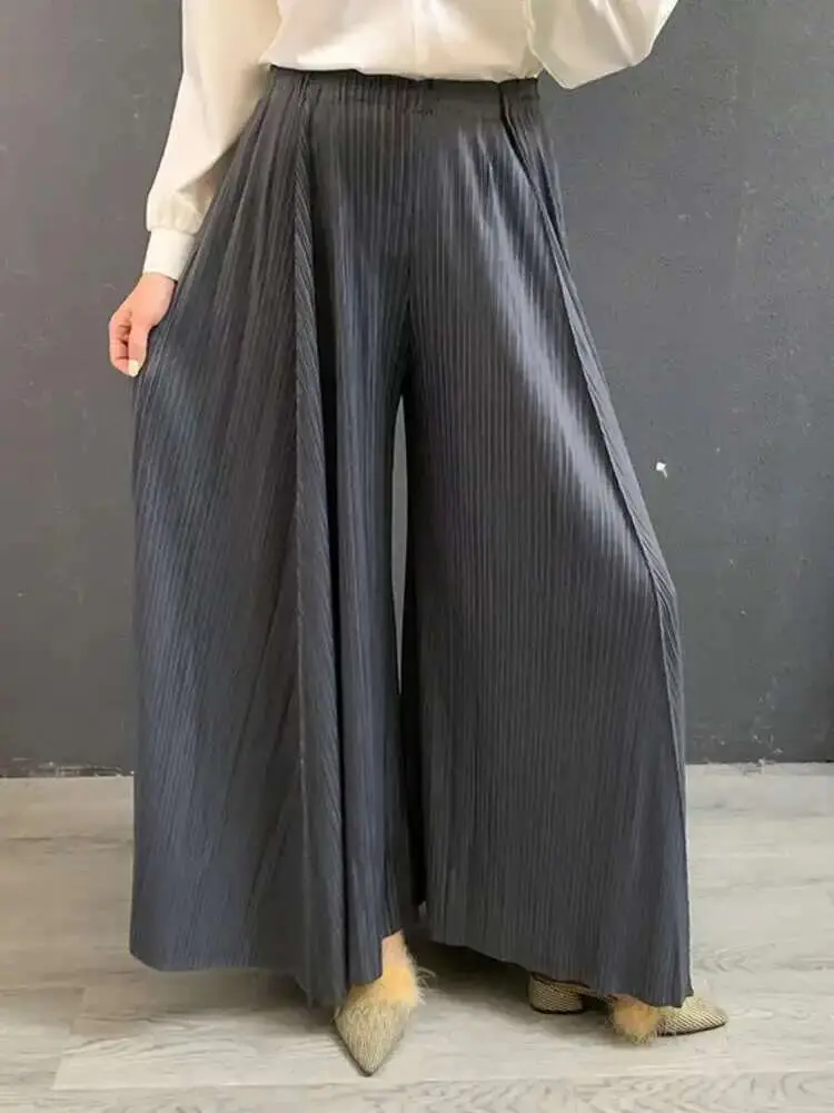 LANMREM Female High Waist Elasticity Pleated Trousers Loose Solid Color Wide Leg Pants Women Casual Clothing Spring New 2W1112