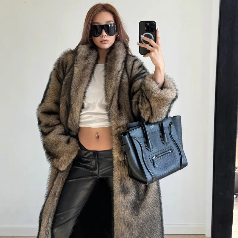 LANMREM Camel Women's Faux Fur Coat Winter Warm Chic Casual Single Breasted Lapel Long Sleeve Loose Big Size Thick Cloth 2DB3880